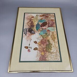 Pang Tseng Ying Koi The Fish Pond by Haddid Fine Arts Stamped Framed Matte 16x12